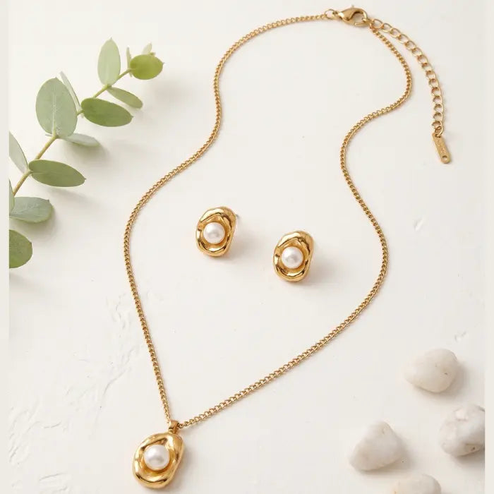 Zyler-Infini The Auric Molten Pearl Set Waterproof Tarnish-Free Jewelry UAE