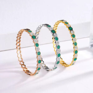 Malachite Inlay Hollow Honeycomb Bangles